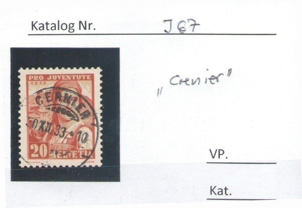 CH - Pro Juventute - SBK Nr. J67 - Stempel "Crenier"