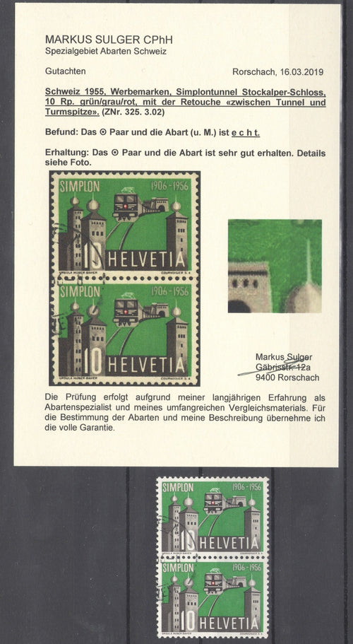 CH - Abarten - SBK Nr. 325.3.02 - Ret. zw. Tunnel - Attest