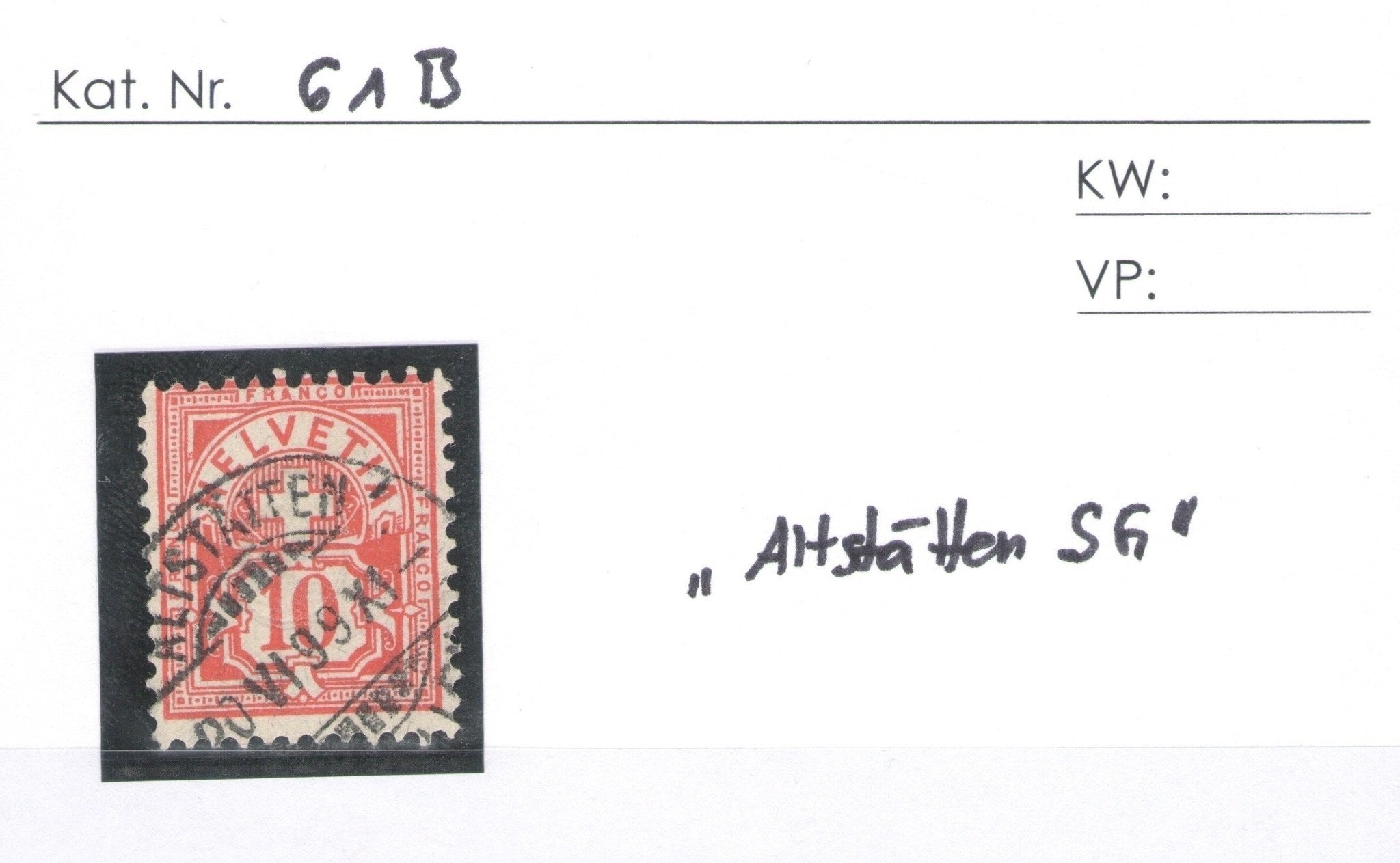 CH - Ziffermuster - SBK Nr. 61B - Altstätten SG
