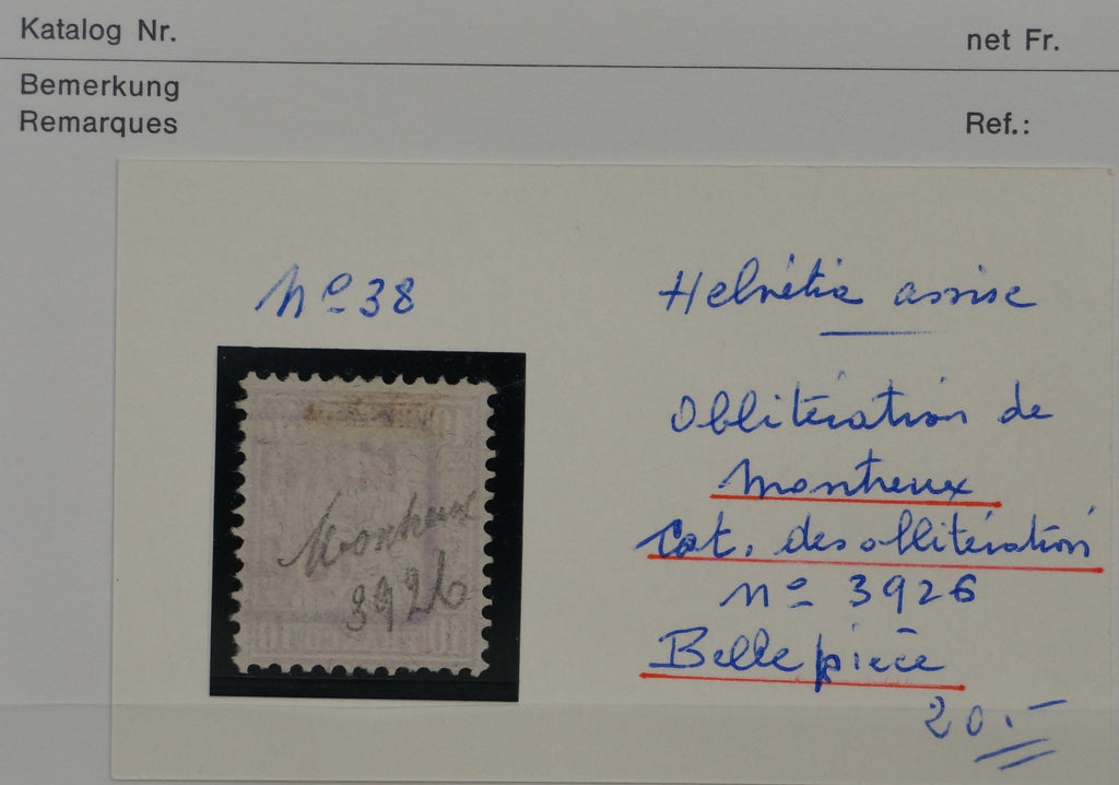 CH - Sitz. Helvetia - SBK Nr. 38 - Stabstempel Montreux