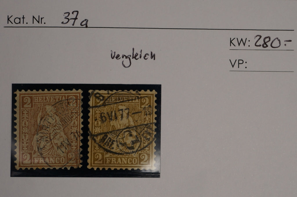 CH - Sitz. Helvetia - SBK Nr. 37a mit Verlgeichsstück