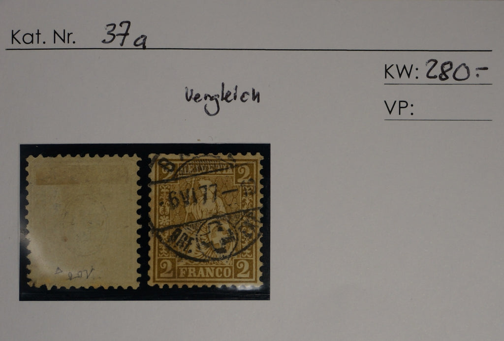 CH - Sitz. Helvetia - SBK Nr. 37a mit Verlgeichsstück