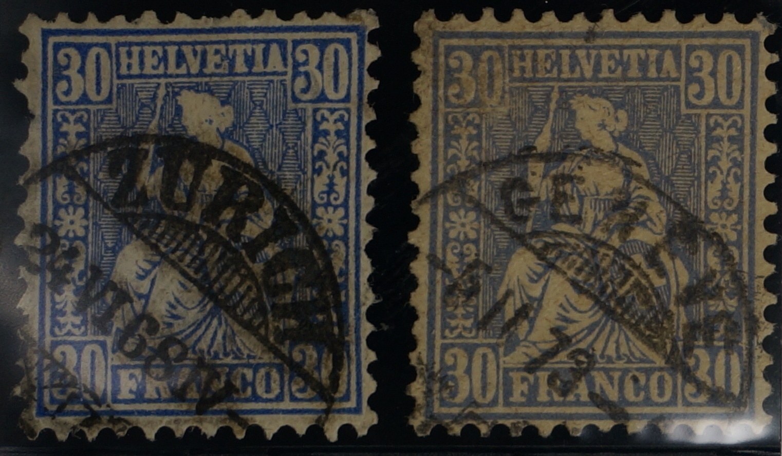 CH - Sitz. Helvetia - SBK Nr. 41b mit Vergleichsstück