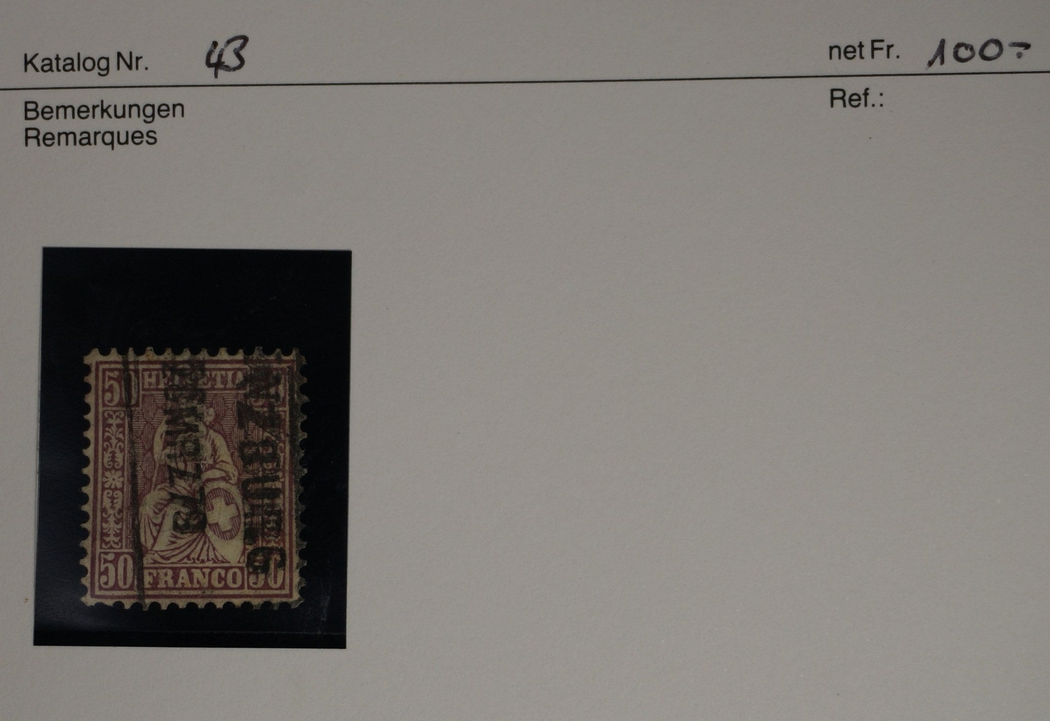 CH - Sitz. Helvetia - SBK Nr. 34 Stabstempel Lenzburg AG