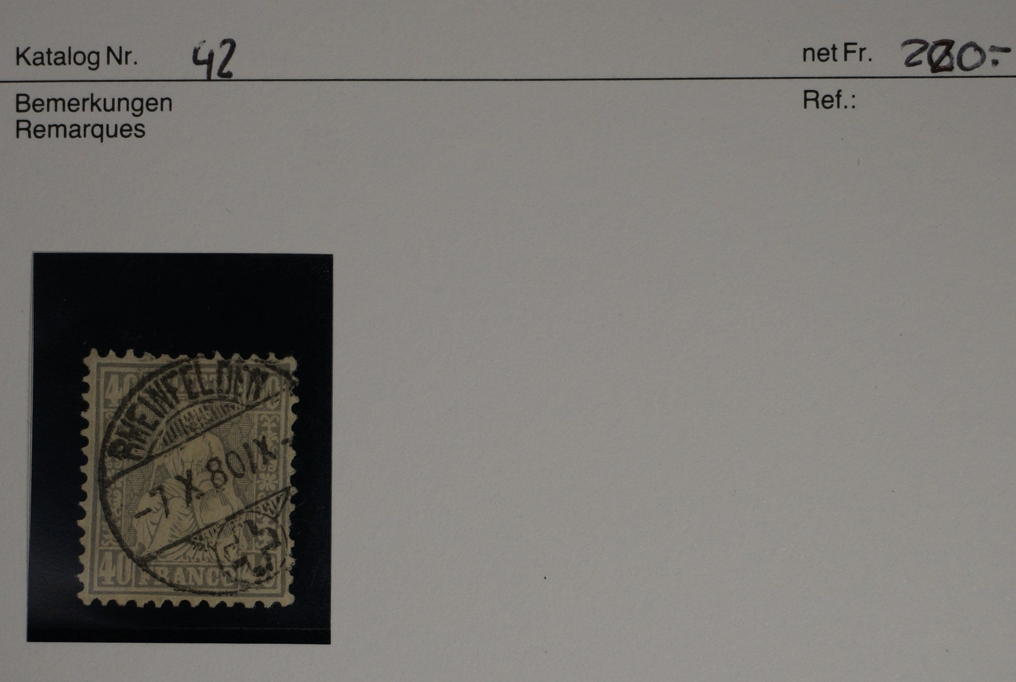 CH - Sitz. Helvetia - SBK Nr. 42 Vollst. Rheinfelden AG