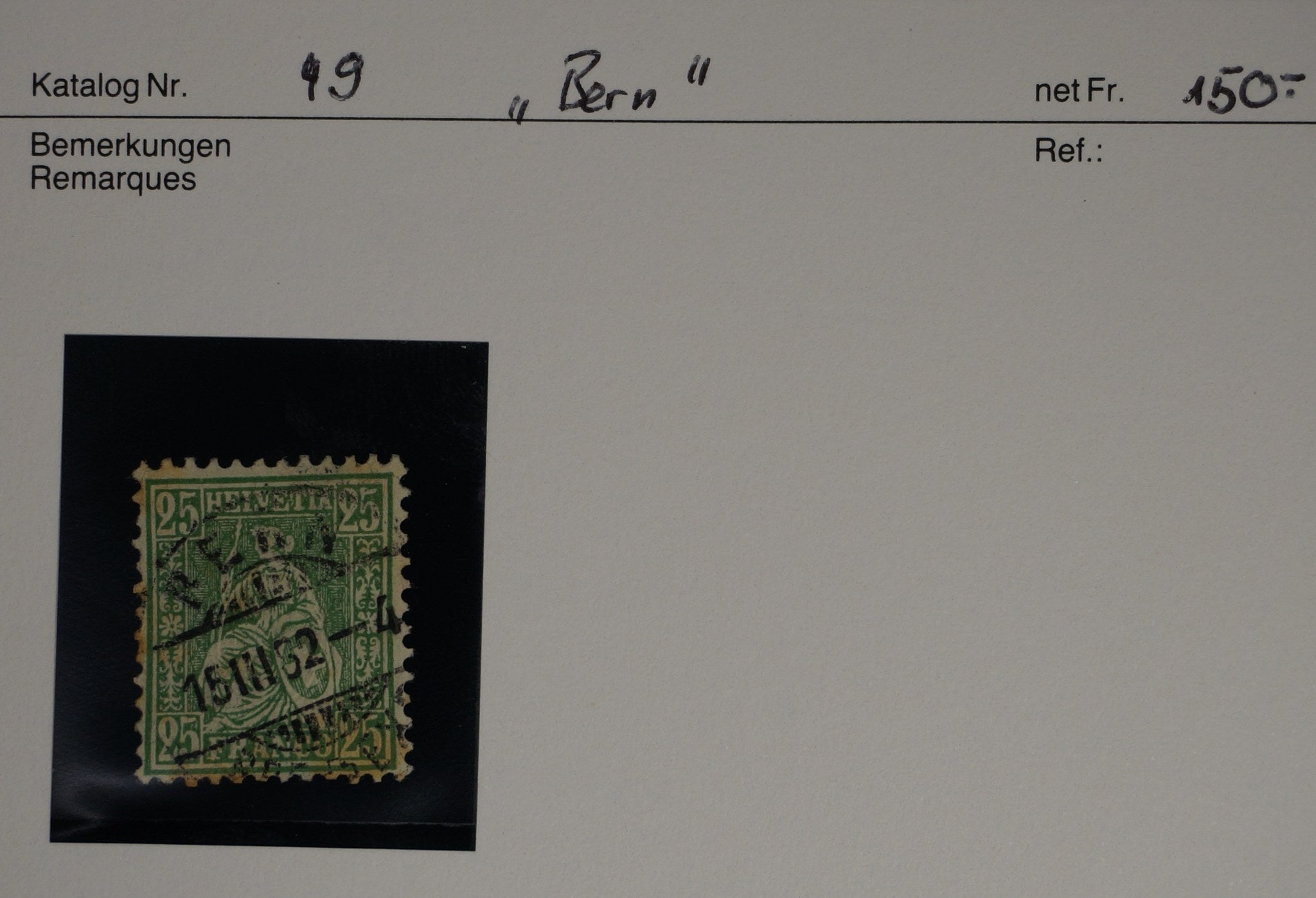 CH - Sitz. Helvetia - SBK Nr. 49 - Vollstempel Bern