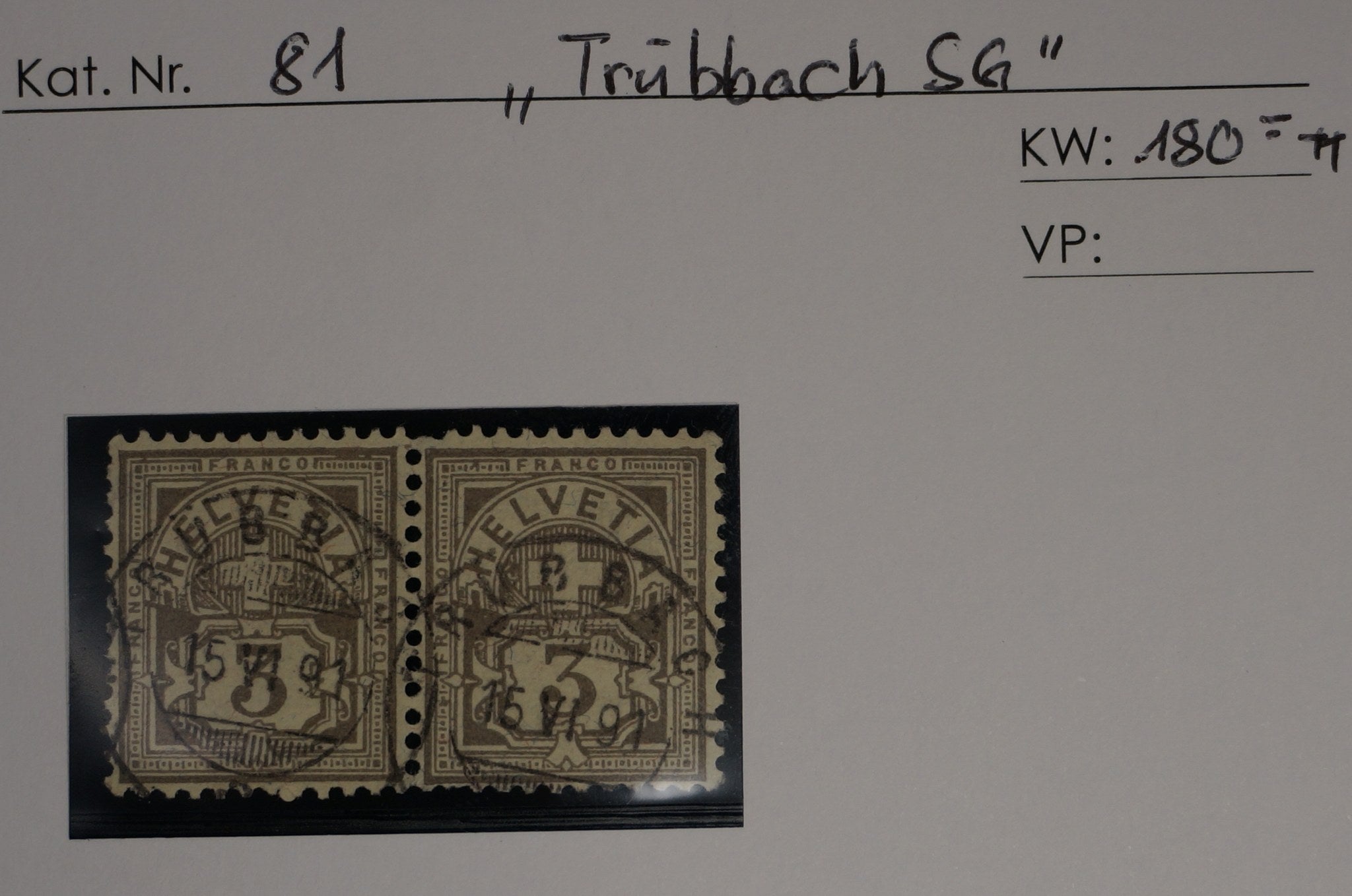 CH - Ziffermuster - SBK Nr. 81 Paar - Stempel Trübbach SG