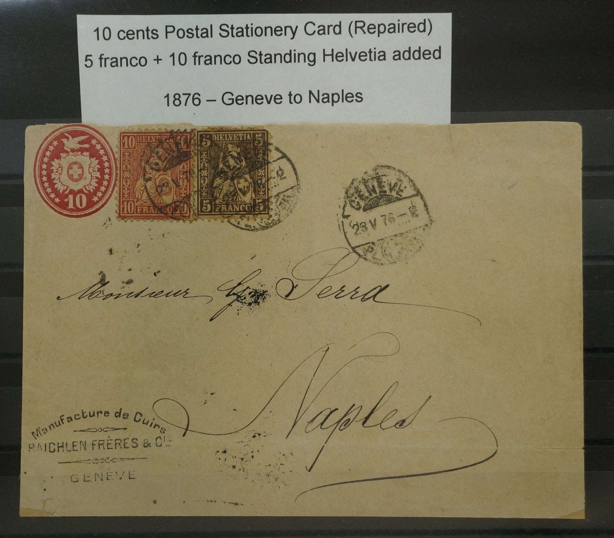 CH - Sitz. Helvetia - Tübli Brief nach Neapel