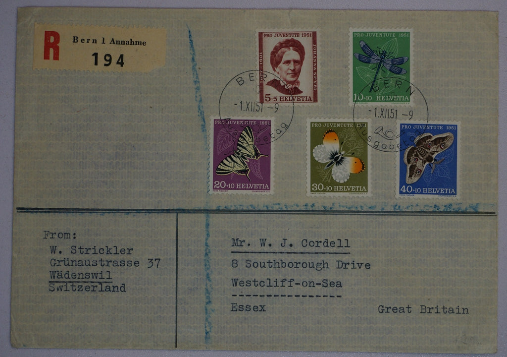 CH - Pro Juventute - 1951 - R-FDC von Bern nach UK