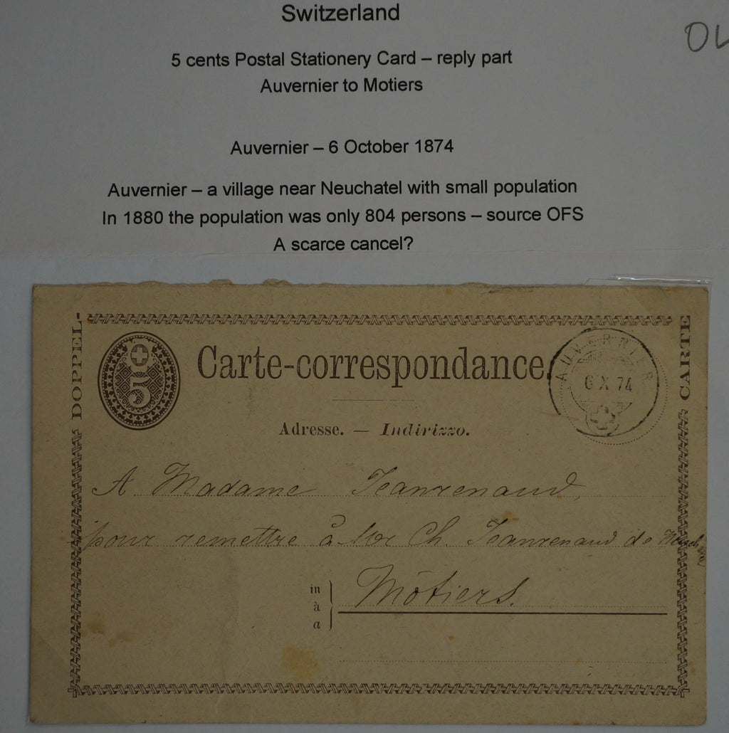 CH - Postkarte - Postkarte von Auvenier nach Motiers