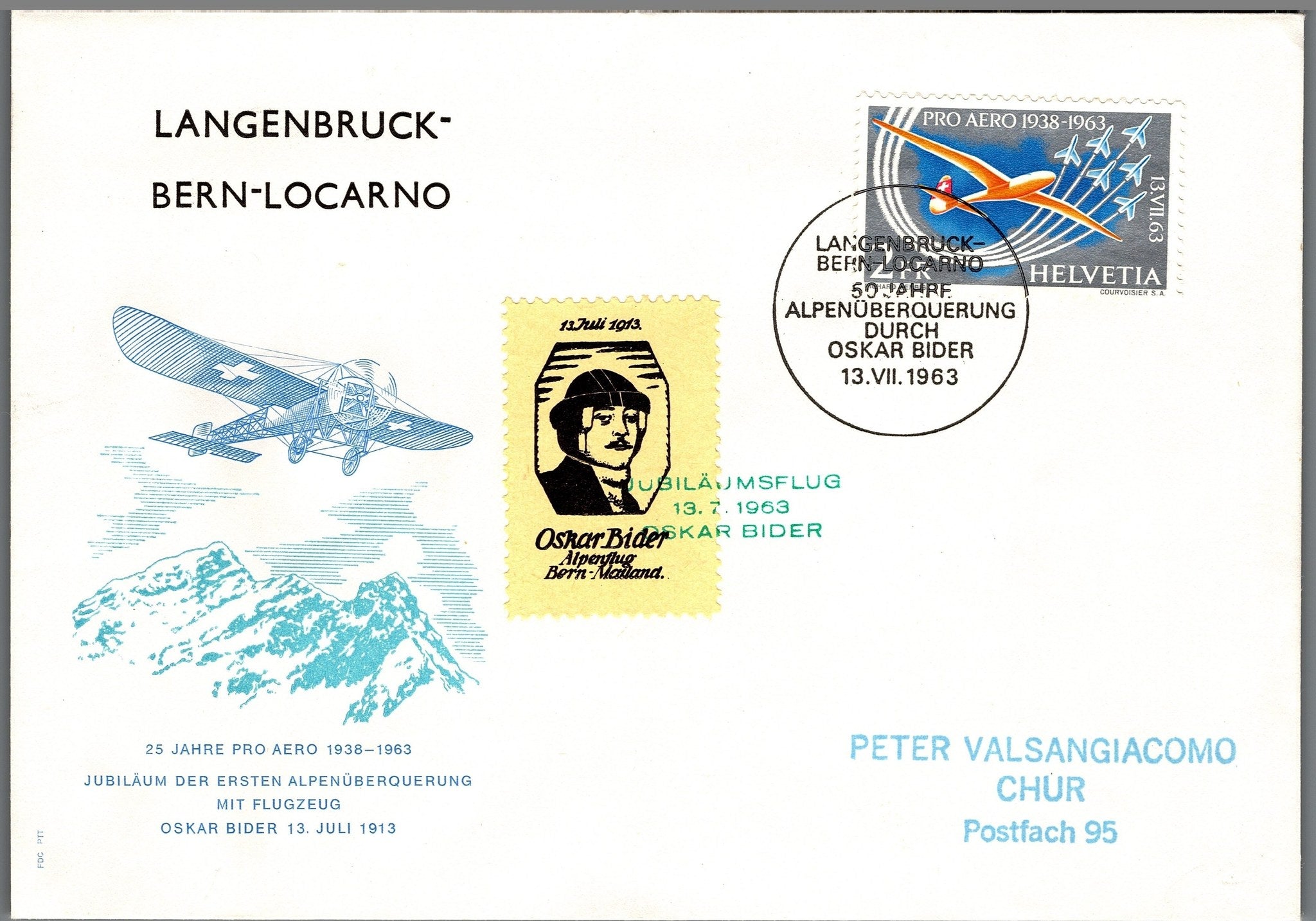 CH - Flugpost - Zst. Nr. F46 - FDC m. Vignette Binder - rar!