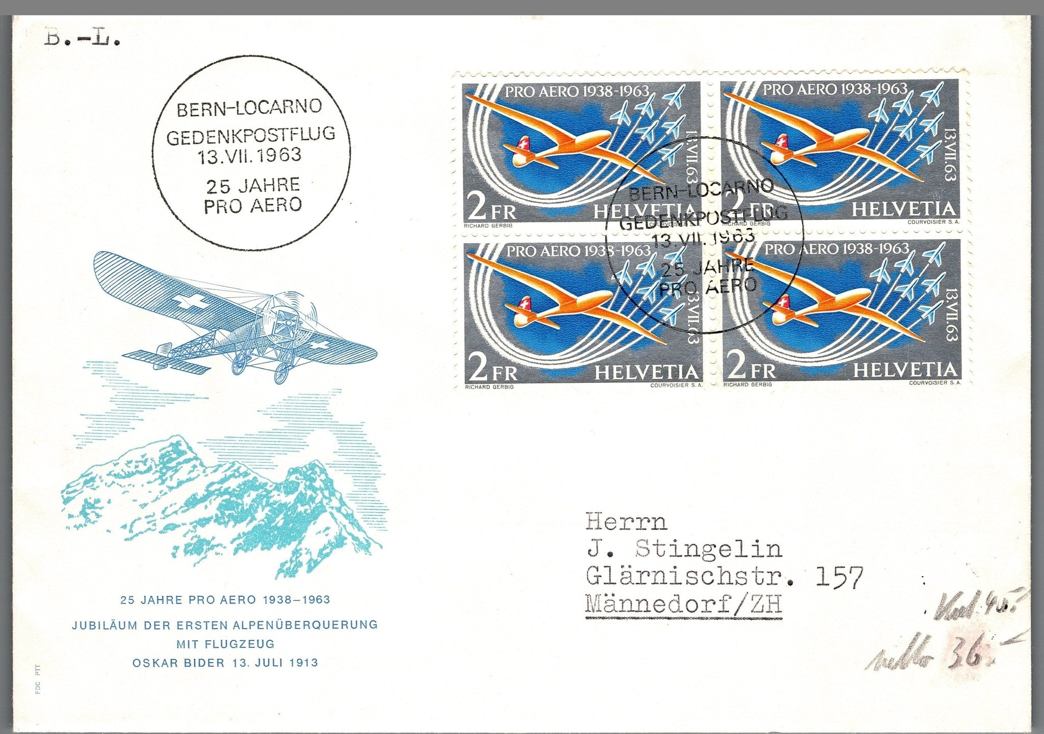 CH - Flugpost - Zst. Nr. F46 FDC Konvolut m.Rand + 4er Block