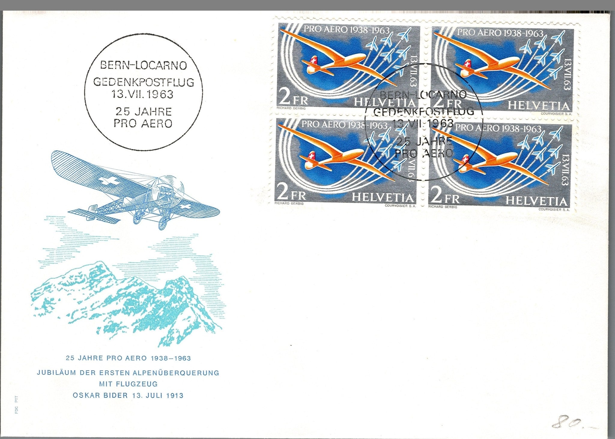 CH - Flugpost - Zst. Nr. F46 - FDC mit 4er Block