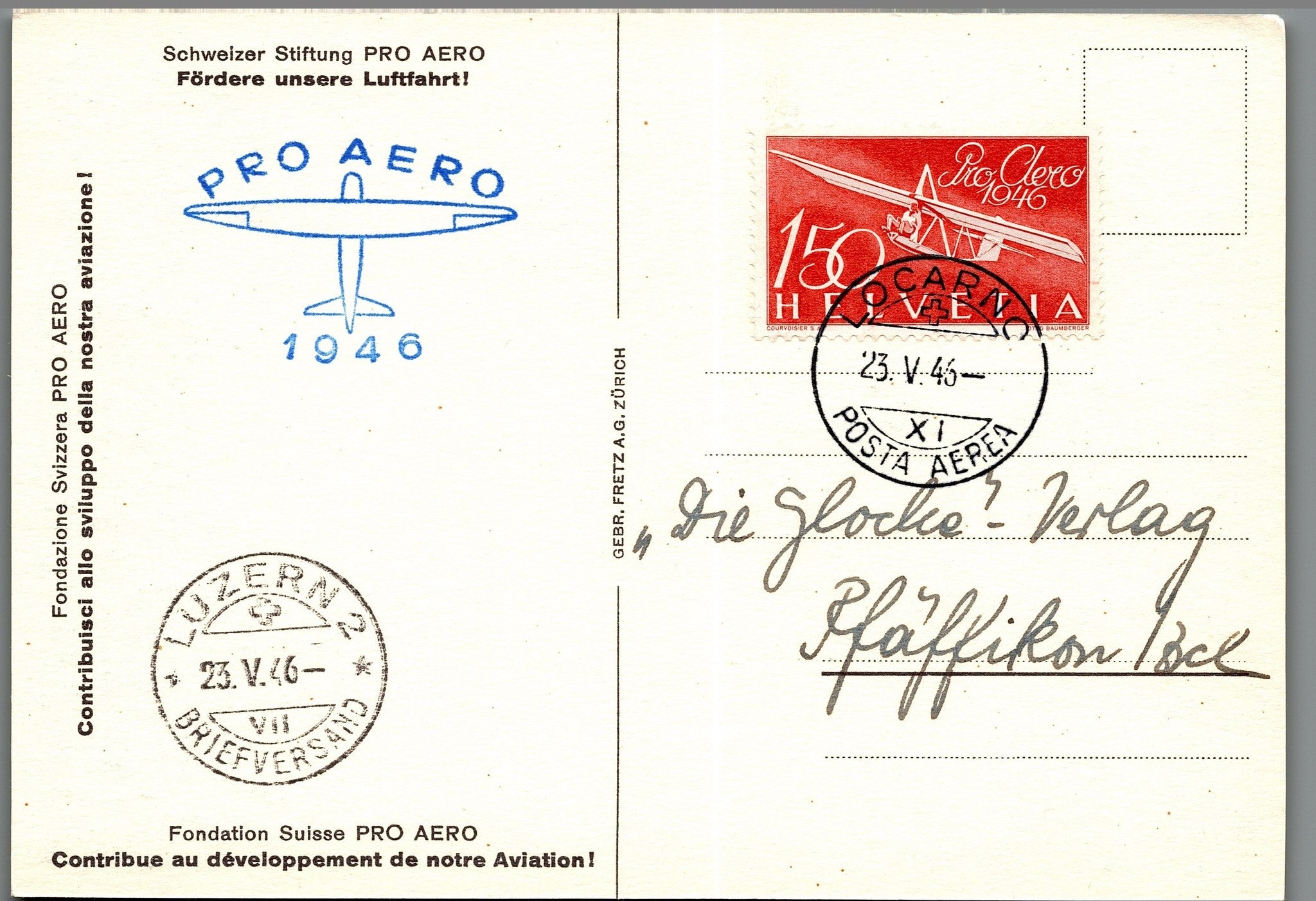 CH - Flugpost - Pro Aero AK's mit Zst. Nr. F41 - selten (1)
