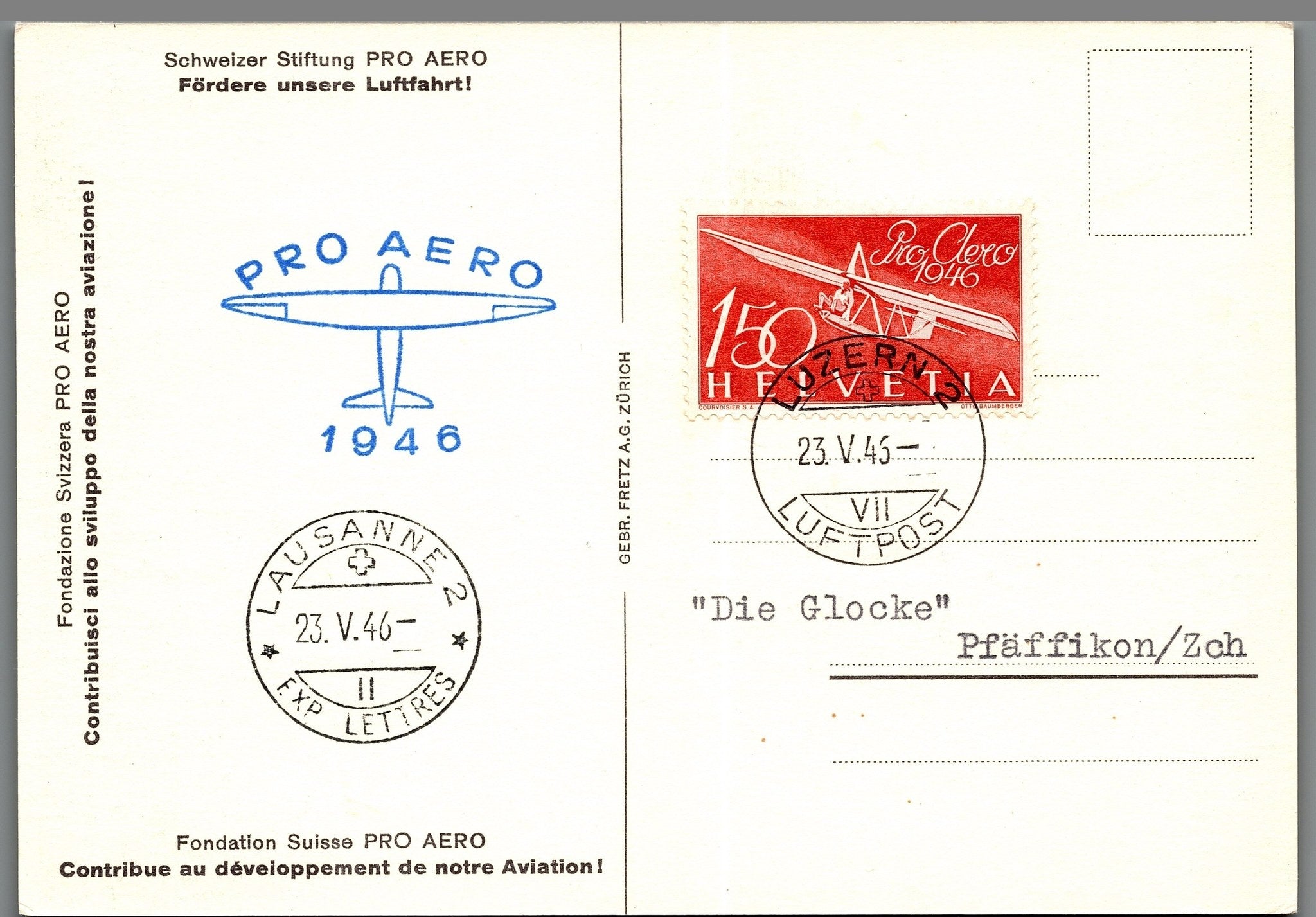 CH - Flugpost - Pro Aero AK's mit Zst. Nr. F41 - selten (2)