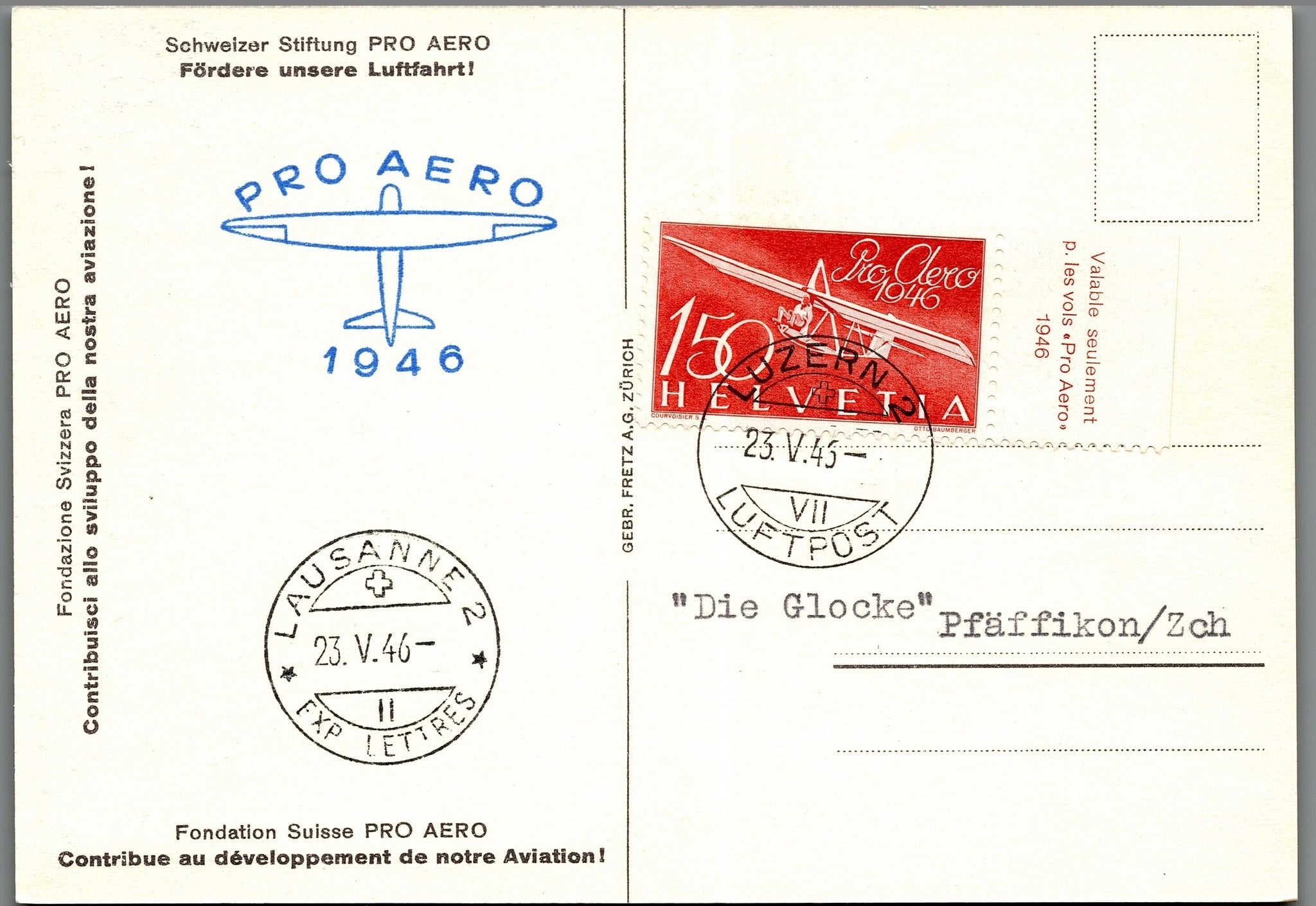 CH - Flugpost - Pro Aero AK's mit Zst. Nr. F41 - selten (2)
