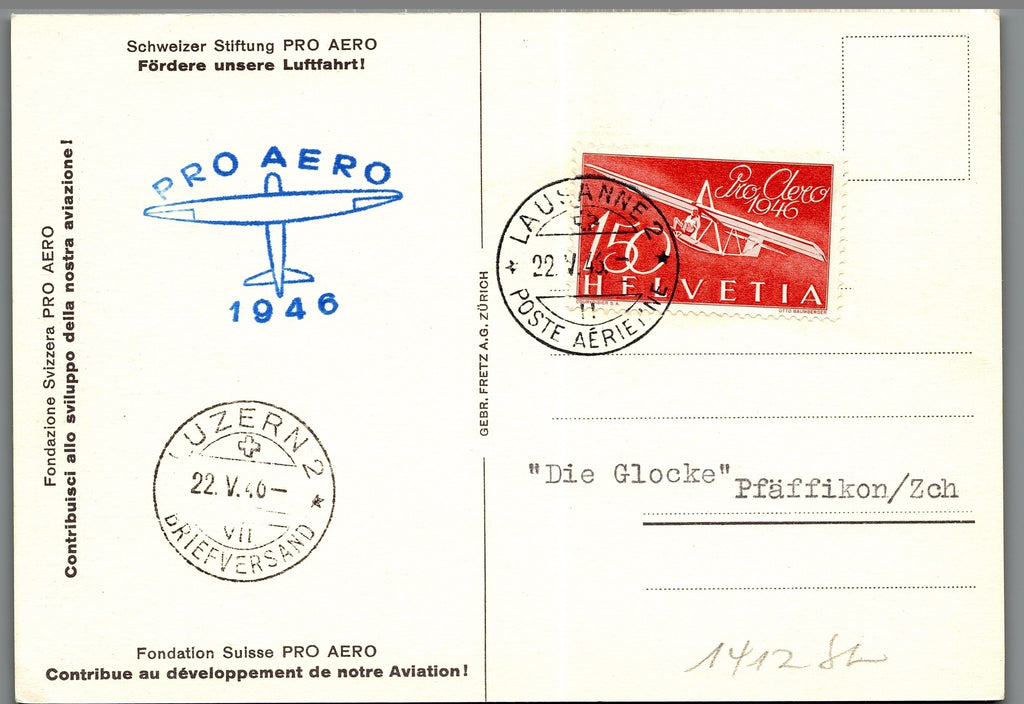 CH - Flugpost - Pro Aero AK's mit Zst. Nr. F41 - selten (2)