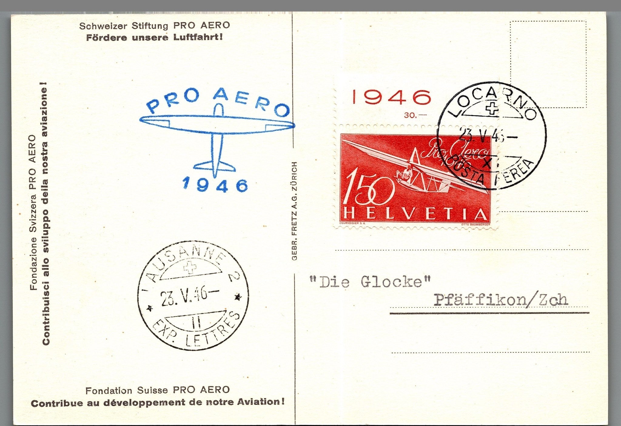 CH - Flugpost - Pro Aero AK's mit Zst. Nr. F41 - selten (2)