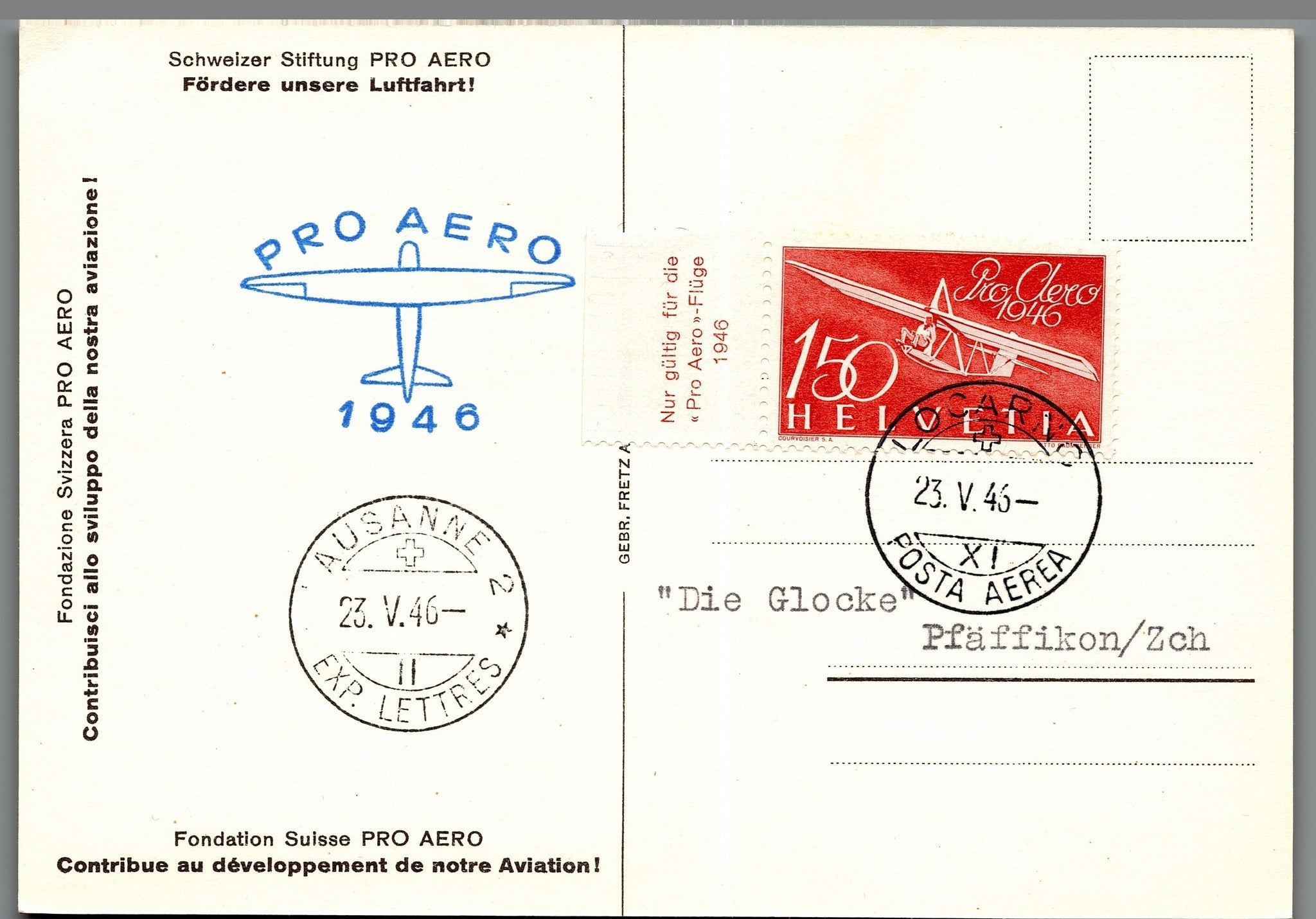 CH - Flugpost - Pro Aero AK's mit Zst. Nr. F41 - selten (2)