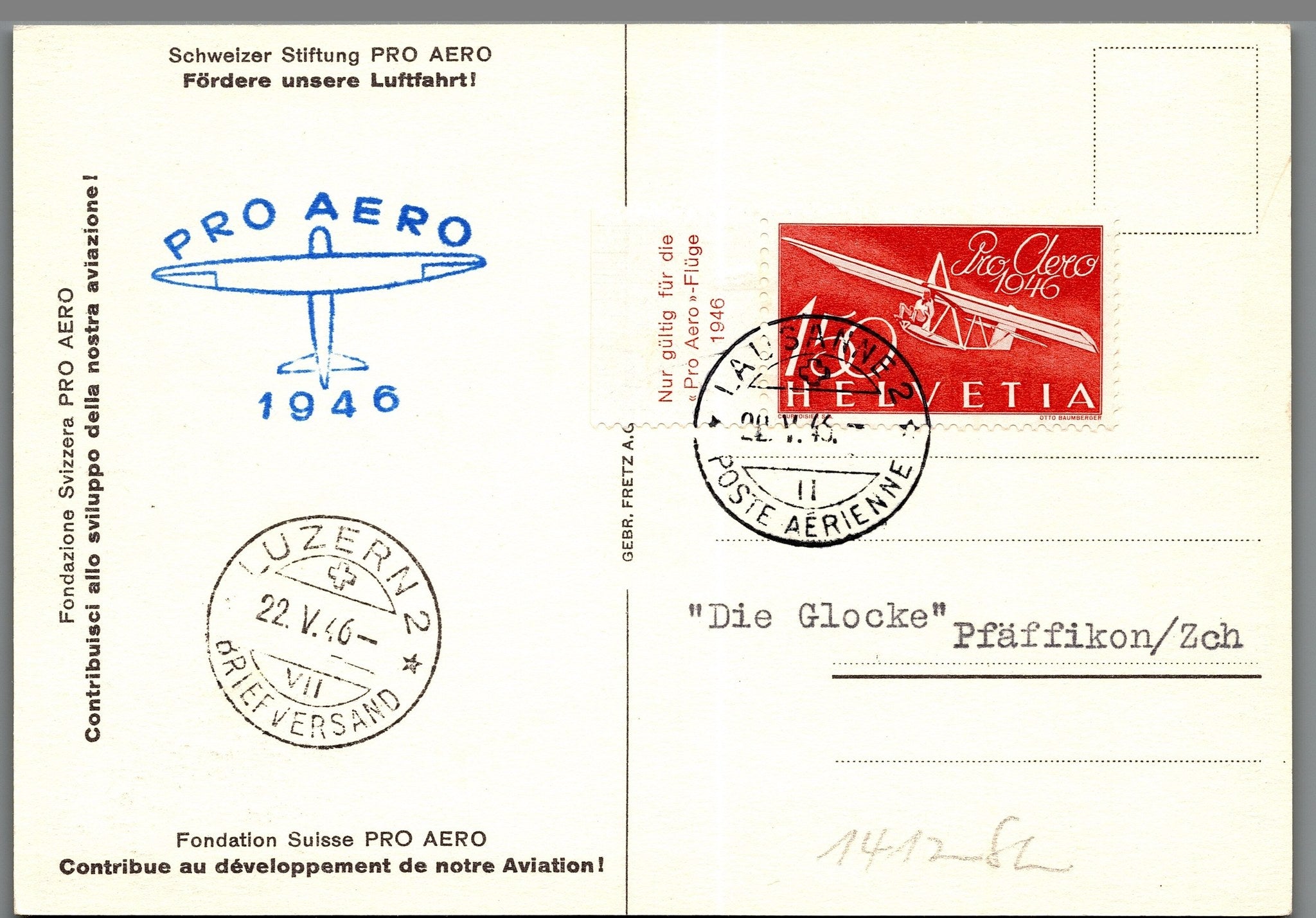 CH - Flugpost - Pro Aero AK's mit Zst. Nr. F41 - selten (3)