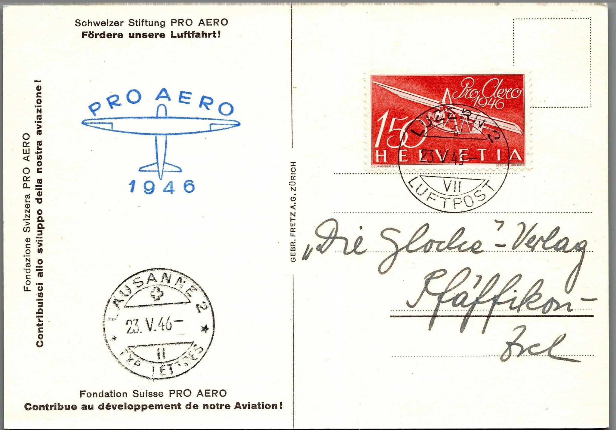 CH - Flugpost - Pro Aero AK's mit Zst. Nr. F41 - selten (3)
