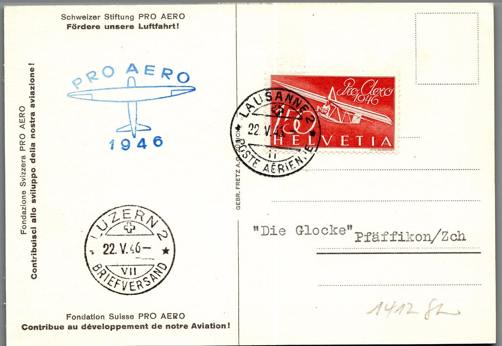 CH - Flugpost - Pro Aero AK's mit Zst. Nr. F41 - selten (4)