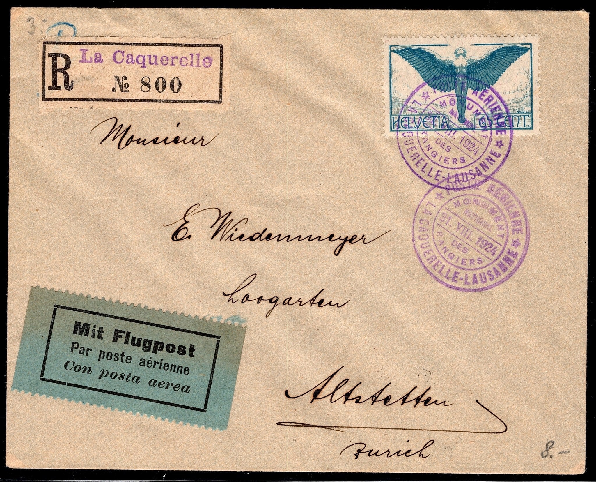 CH - Flugpost - Sonderflug - SF 24.6a nach Alstetten