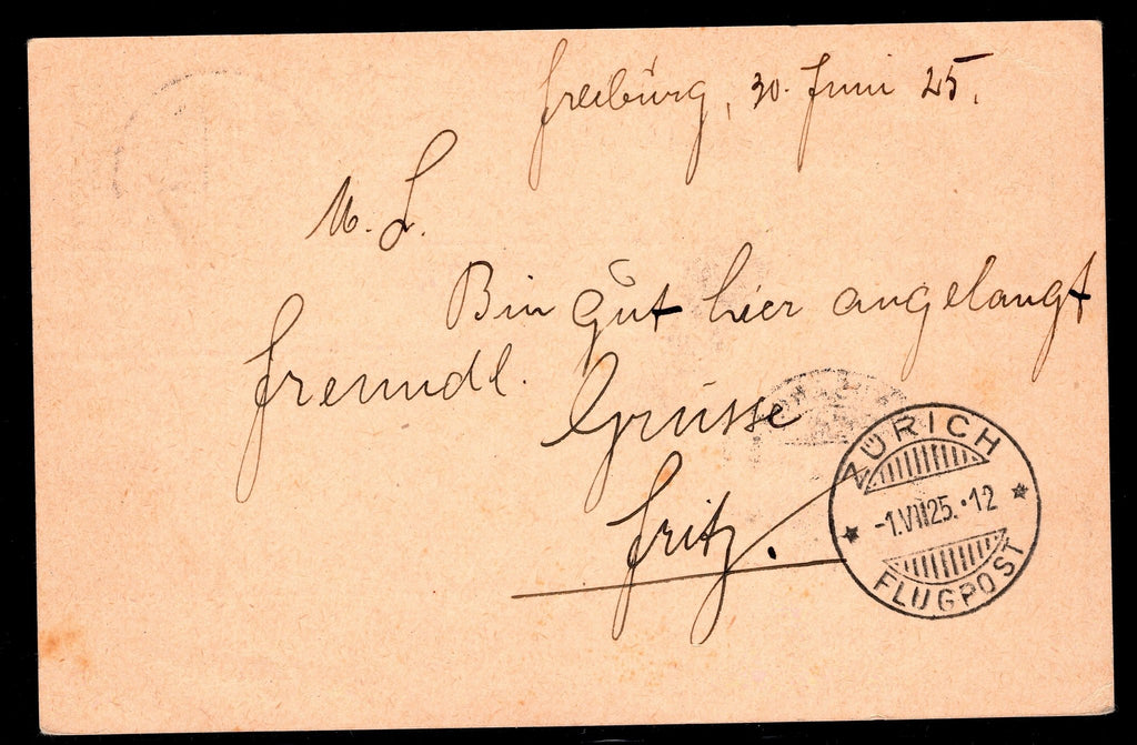 CH - Flugpost - Postkarte n. Laufen mit Zusatzfrankatur