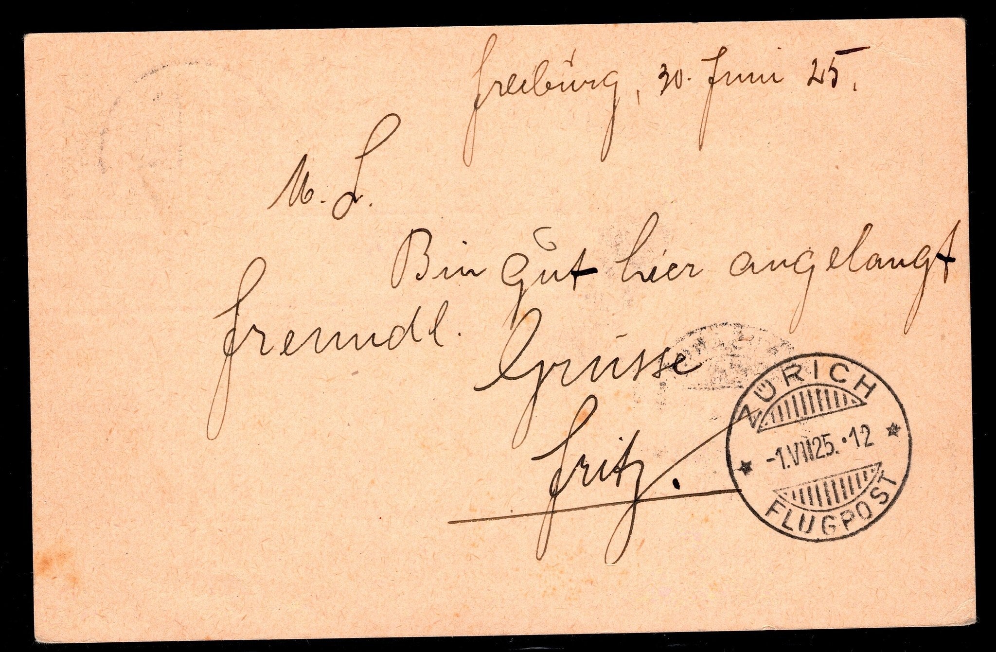 CH - Flugpost - Postkarte n. Laufen mit Zusatzfrankatur