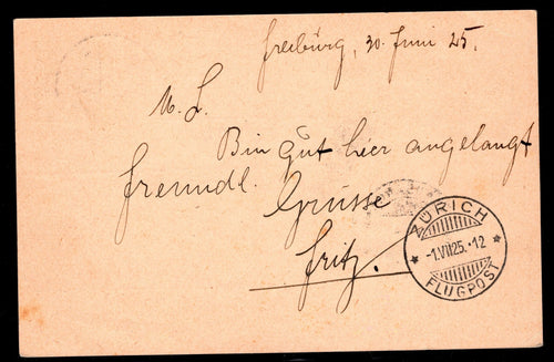 CH - Flugpost - Postkarte n. Laufen mit Zusatzfrankatur