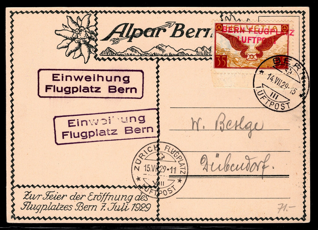 CH - Flugpost - Sonderflug - SF 29.2e - Alpar Bern PK
